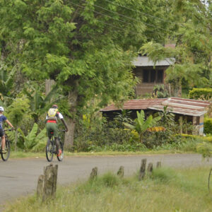 Enjoy a guided cycle tour from Mbahe to the tarmac road of Kilimanjaro